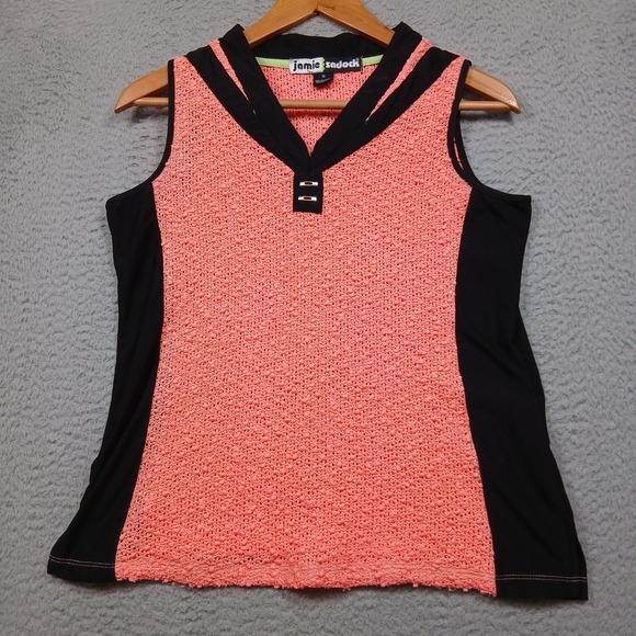Jamie Sadock Sleeveless Golf Top Women's M Coral Black Textured V-Neck - Picture 2 of 8